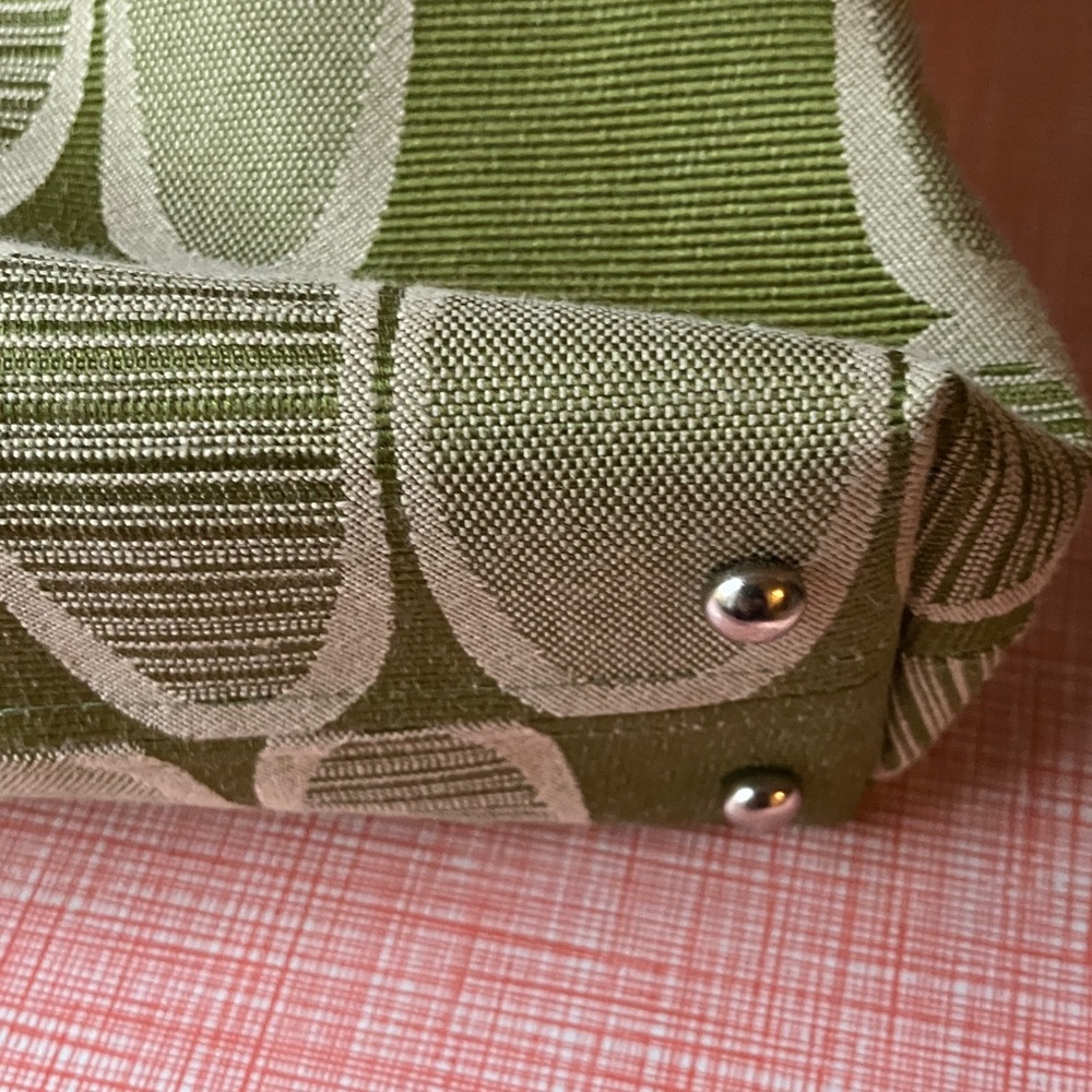 Refinery Green Osmosis Retro Patterned Trapezoid Shoulder Tote Bag Handmade - Picture 13 of 16